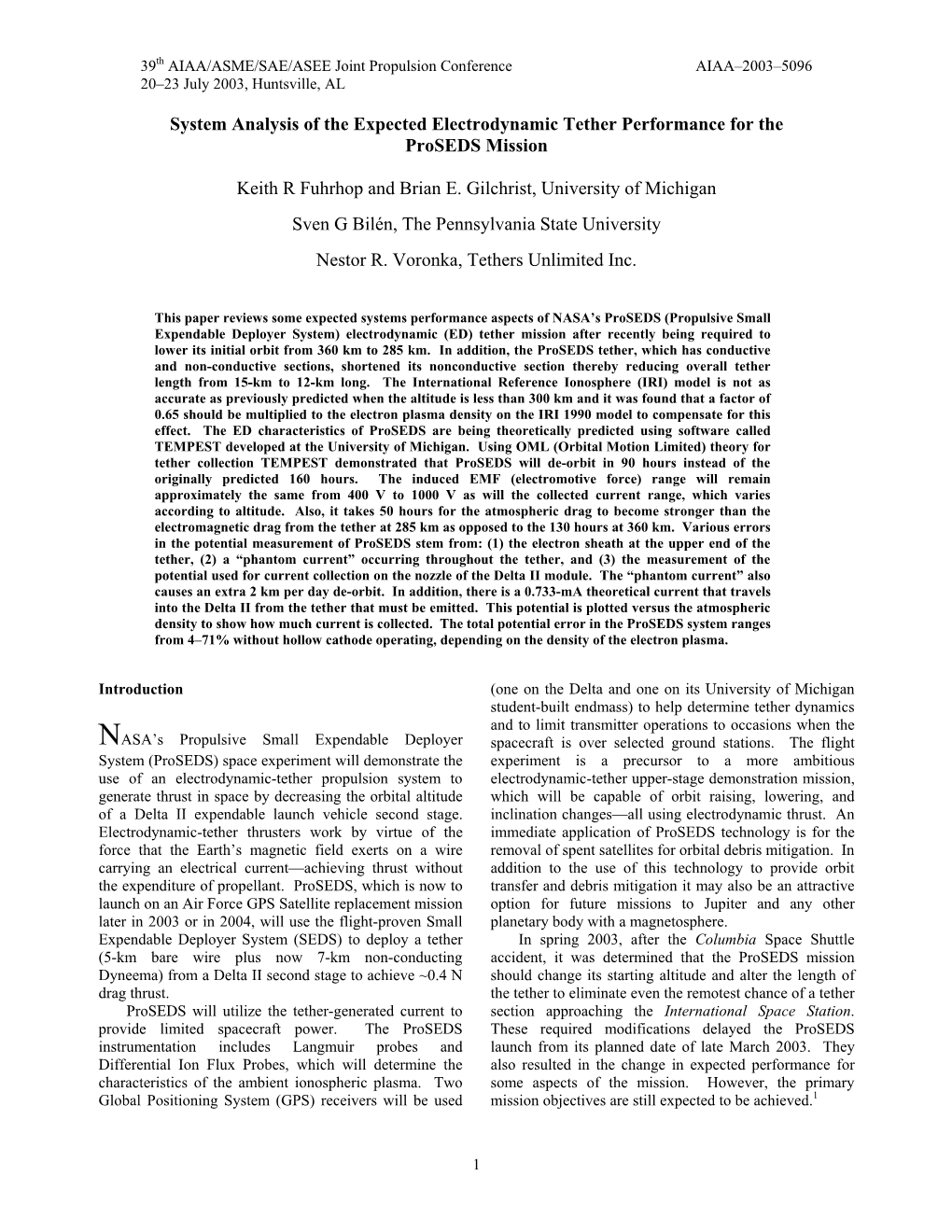 System Analysis of the Expected Electrodynamic Tether Performance for the Proseds Mission