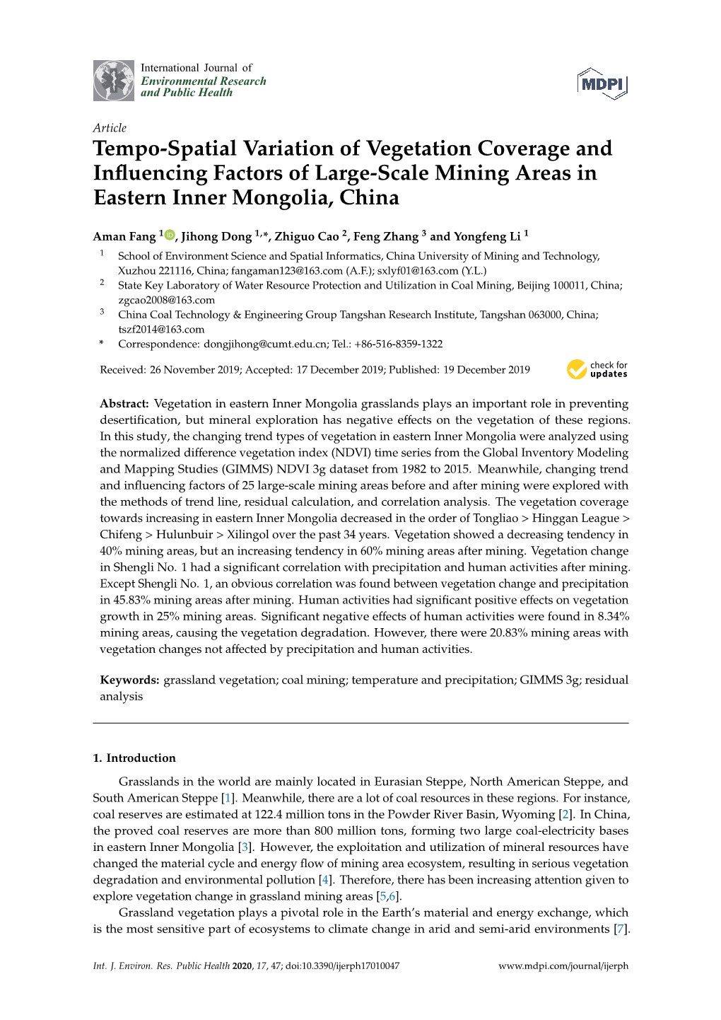 Tempo-Spatial Variation of Vegetation Coverage and Influencing Factors