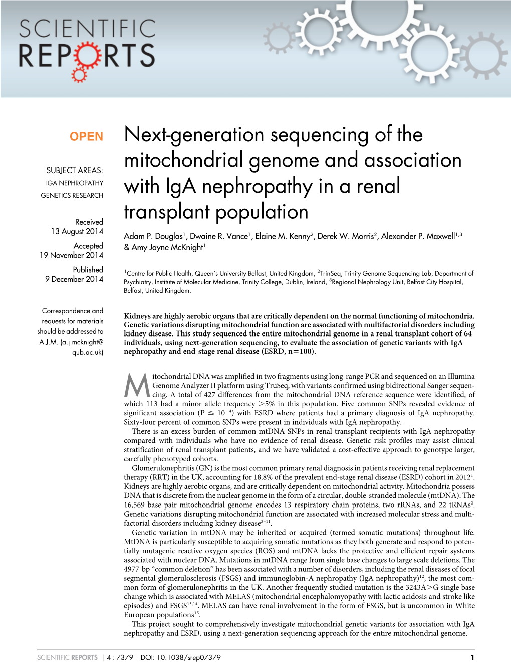 Next-Generation Sequencing of the Mitochondrial Genome And