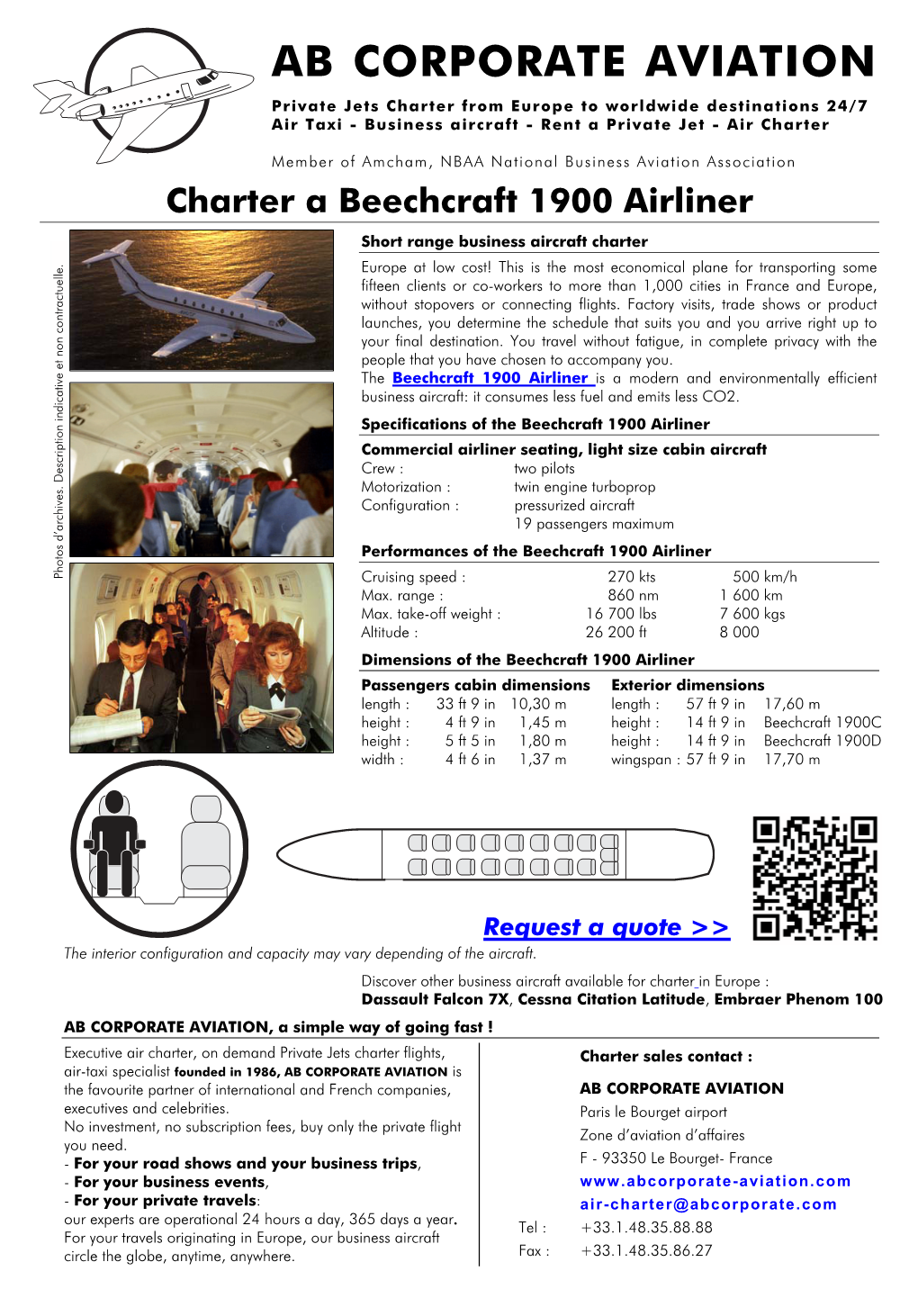 Beechcraft 1900 Airliner Business Aircraft Charter Flight in Europe