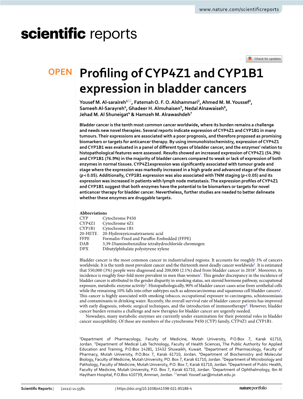 Profiling of CYP4Z1 and CYP1B1 Expression in Bladder Cancers