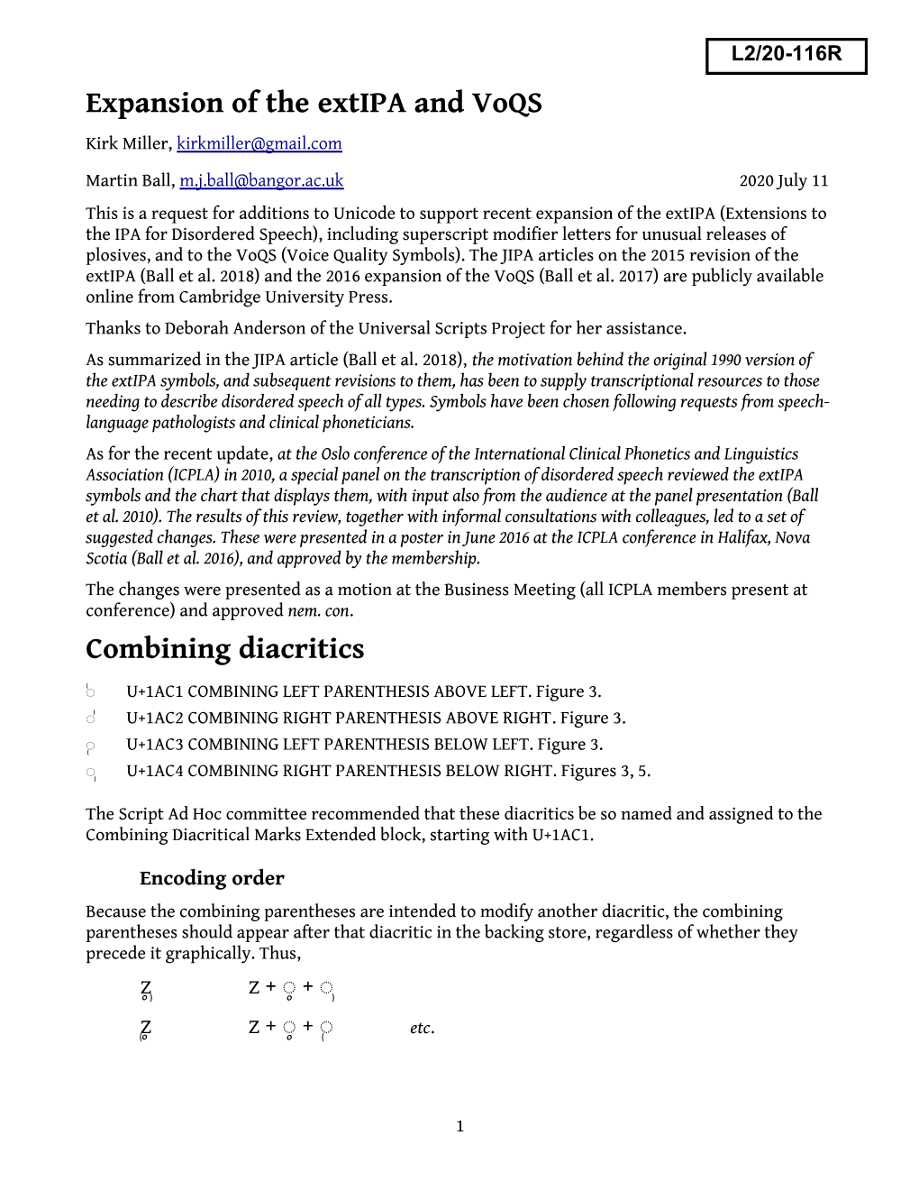 Expansion of the Extipa and Voqs Combining Diacritics