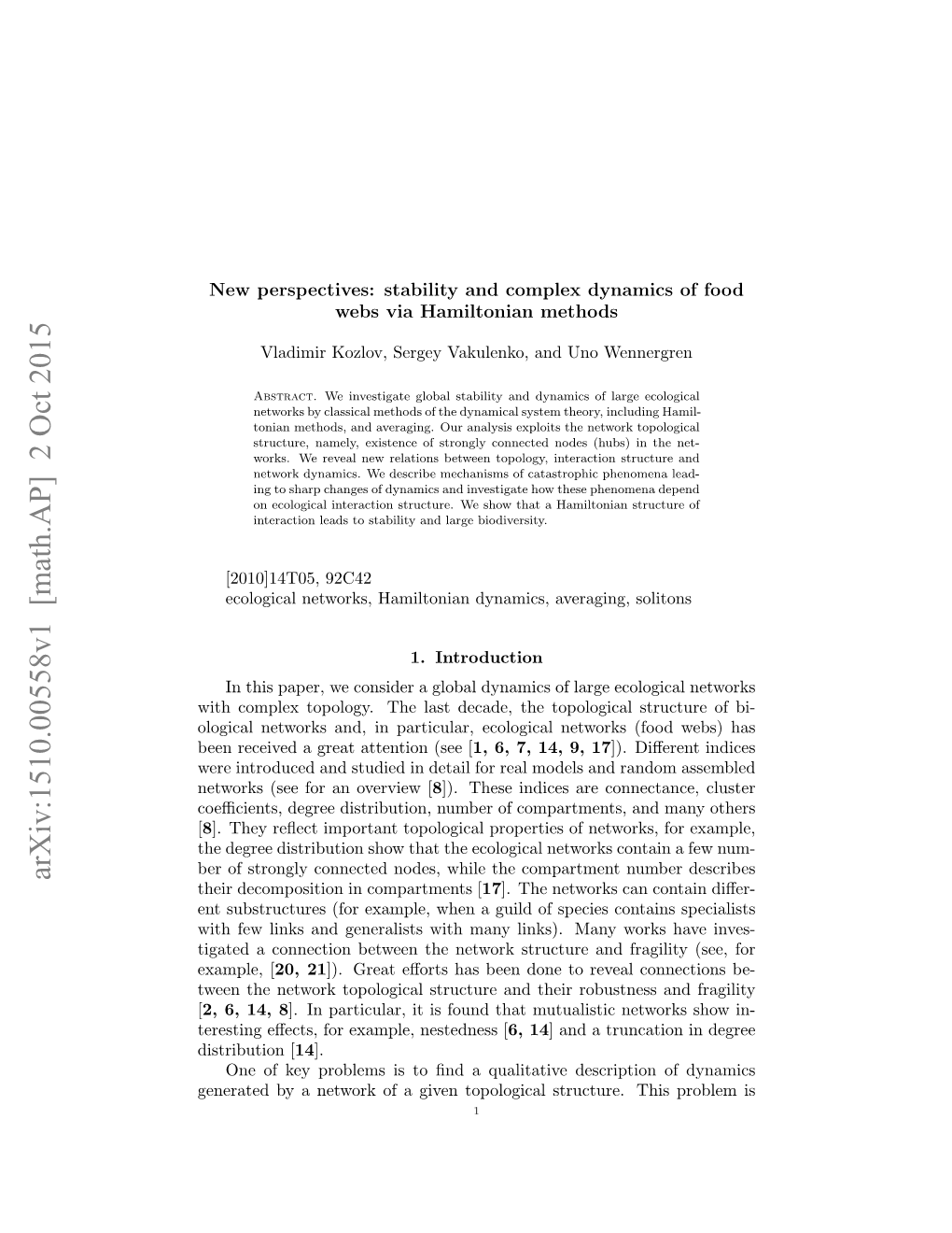 New Perspectives: Stability and Complex Dynamics of Food Webs Via Hamiltonian Methods