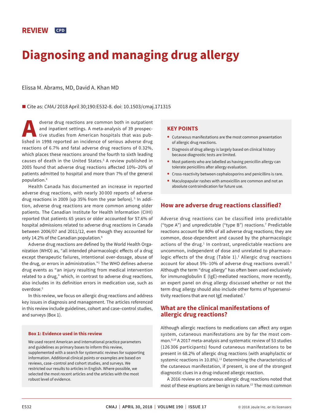 Diagnosing and Managing Drug Allergy