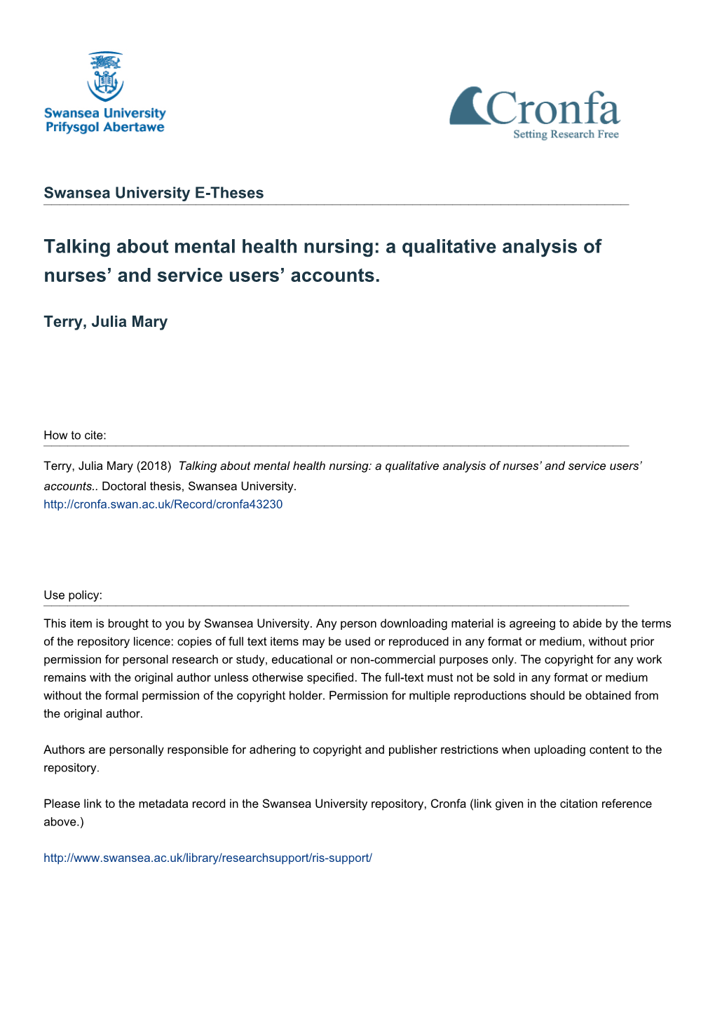 Talking About Mental Health Nursing: a Qualitative Analysis of Nurses’ and Service Users’ Accounts