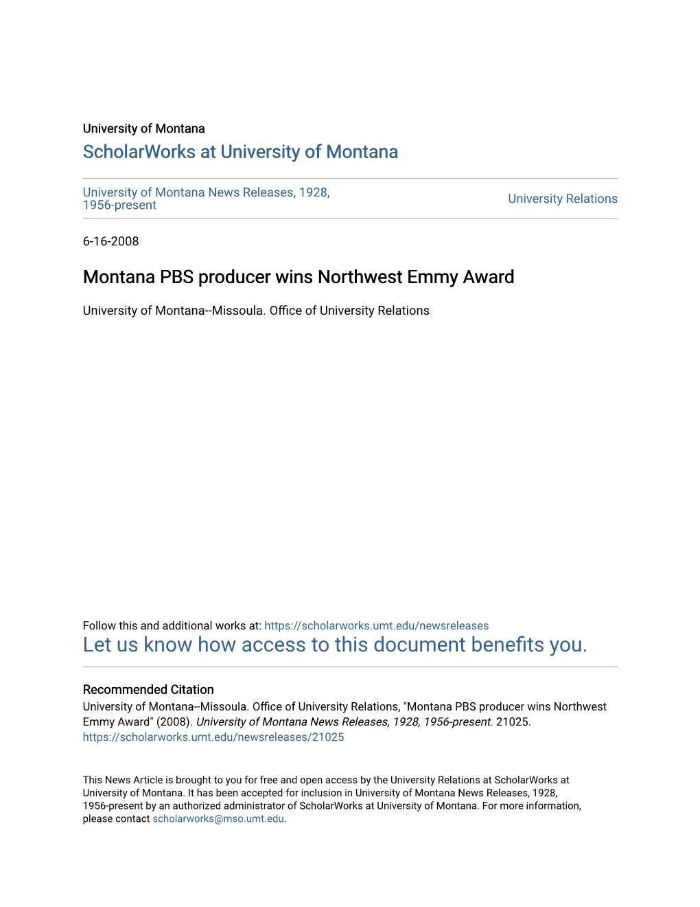 Montana PBS Producer Wins Northwest Emmy Award