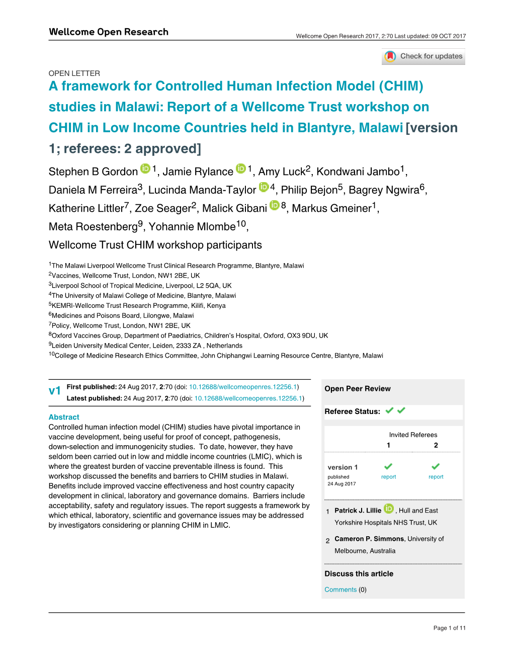 Studies in Malawi: Report of a Wellcome Trust Workshop on CHIM