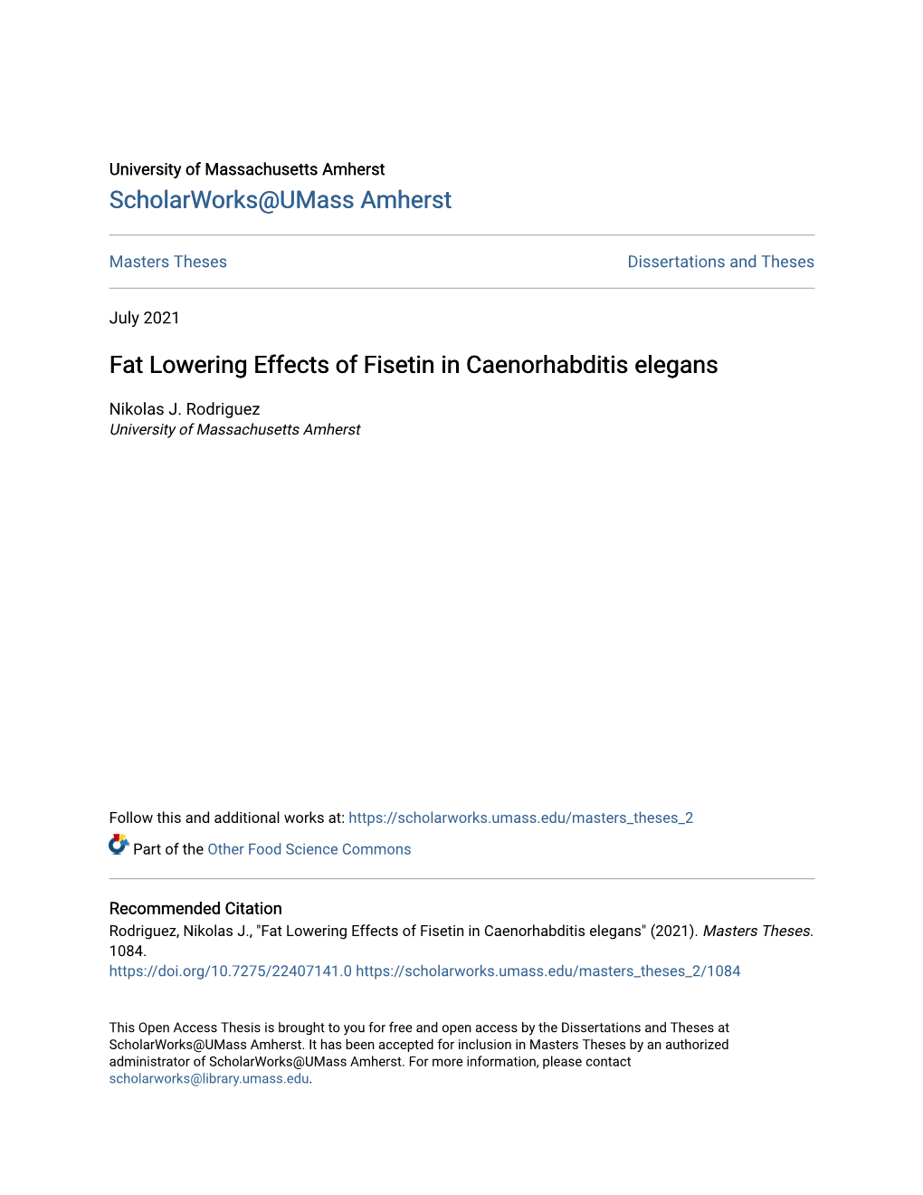 Fat Lowering Effects of Fisetin in Caenorhabditis Elegans