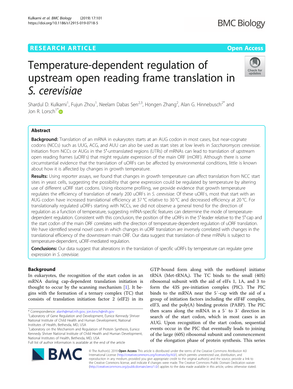 Temperature-Dependent Regulation of Upstream Open Reading Frame Translation in S
