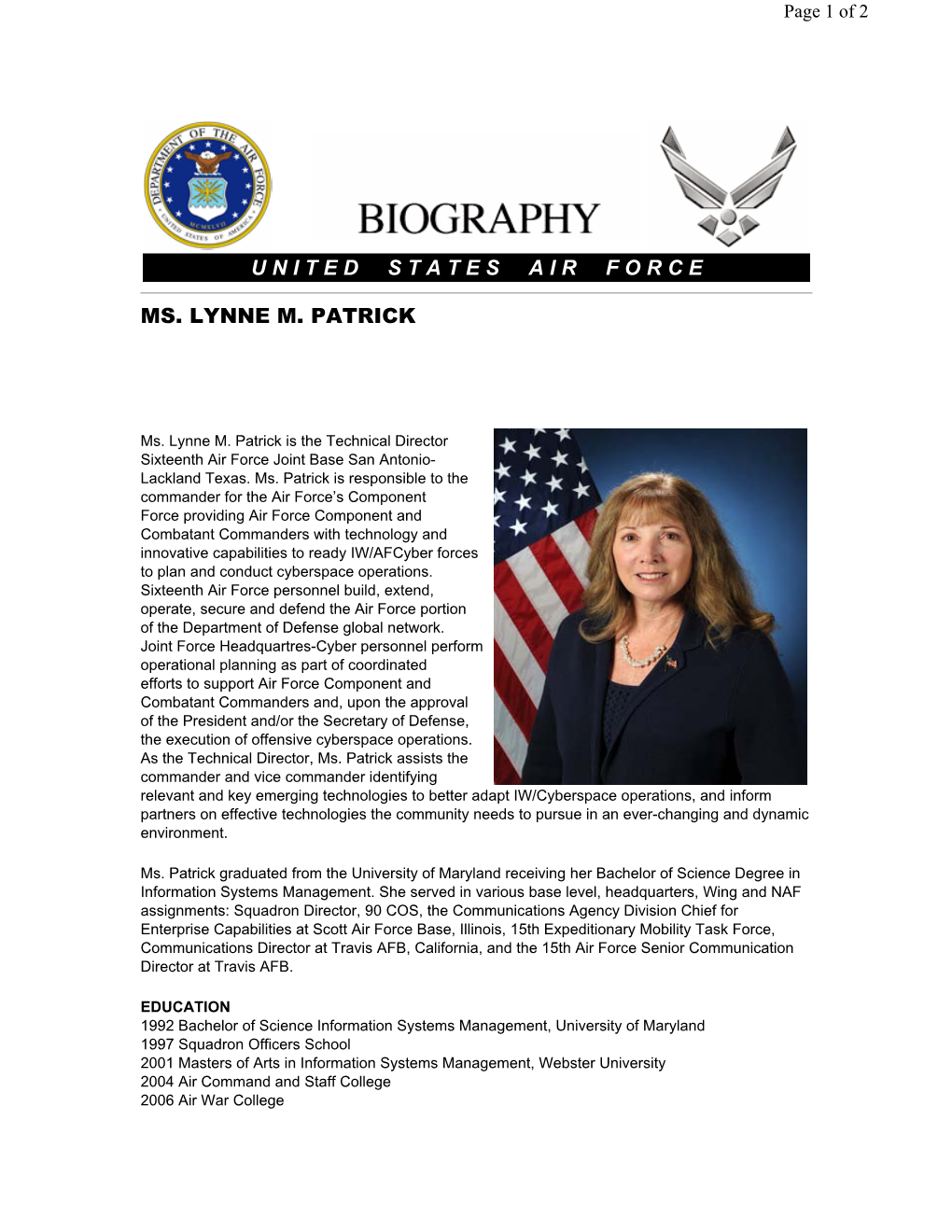 Ms. Lynne M. Patrick United States Air Force