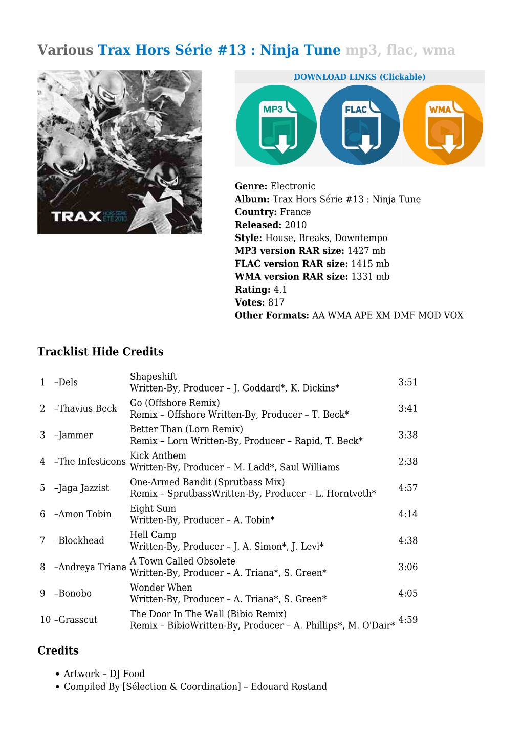 Various Trax Hors Série #13 : Ninja Tune Mp3, Flac, Wma