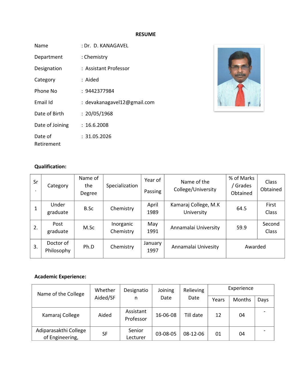 Dr.D.Kanagavel Profile