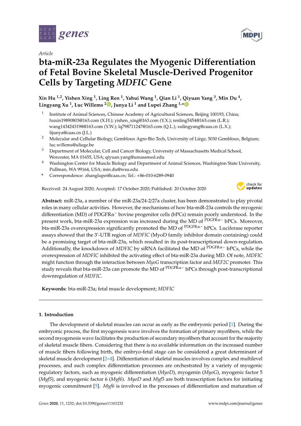 Bta-Mir-23A Regulates the Myogenic Differentiation of Fetal Bovine