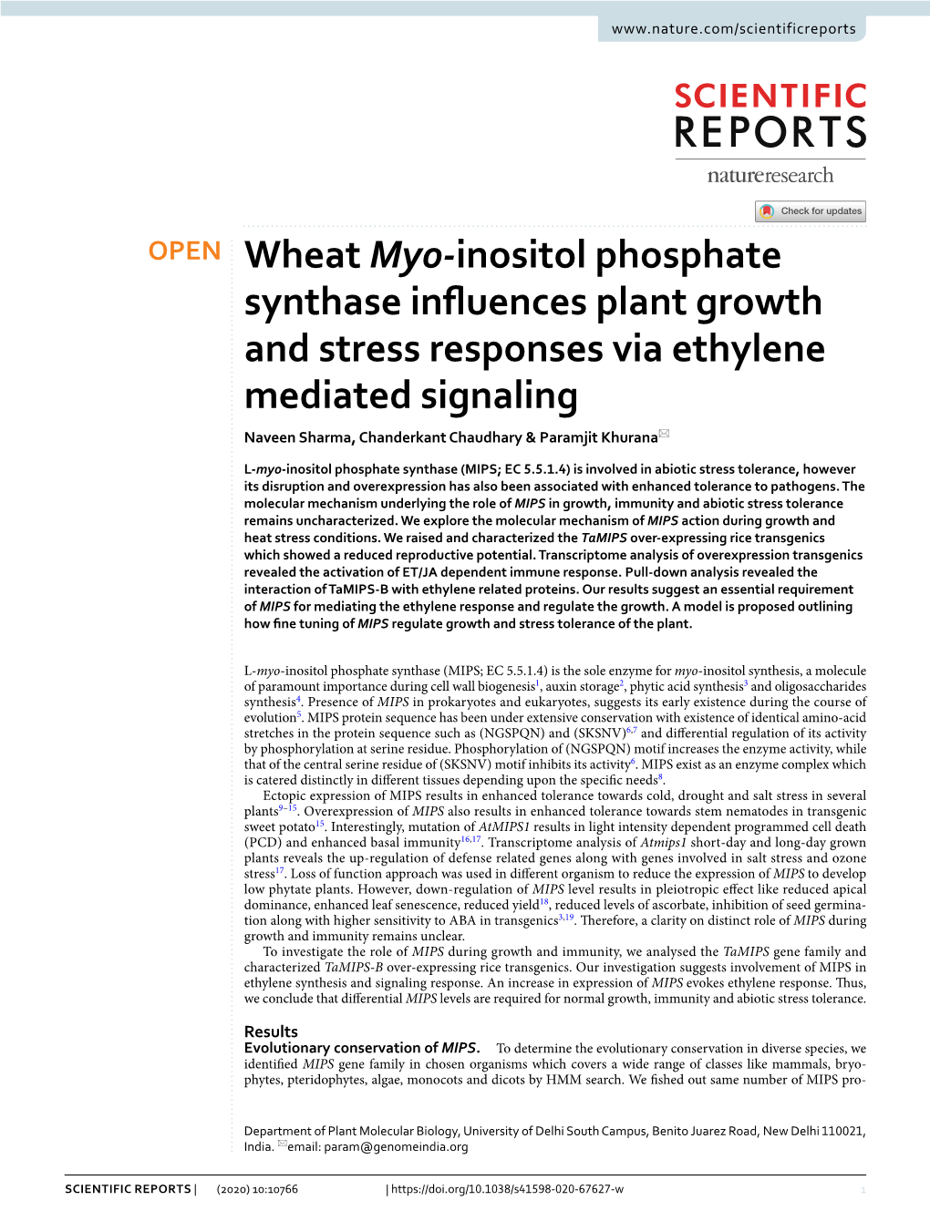 Wheat Myo-Inositol Phosphate Synthase Influences Plant Growth