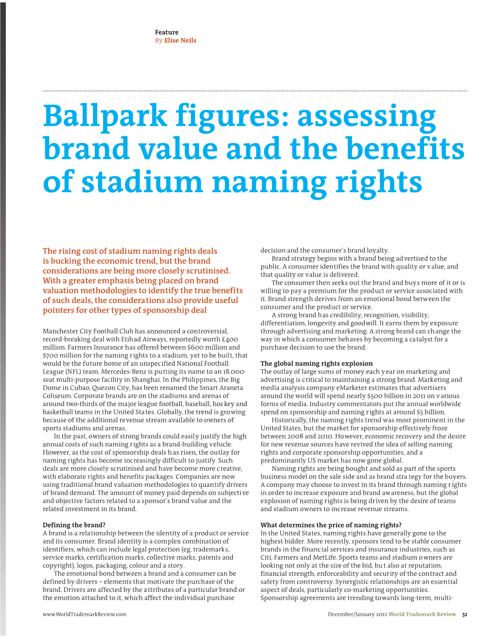 Assessing Brand Value and the Benefits of Stadium Naming Rights
