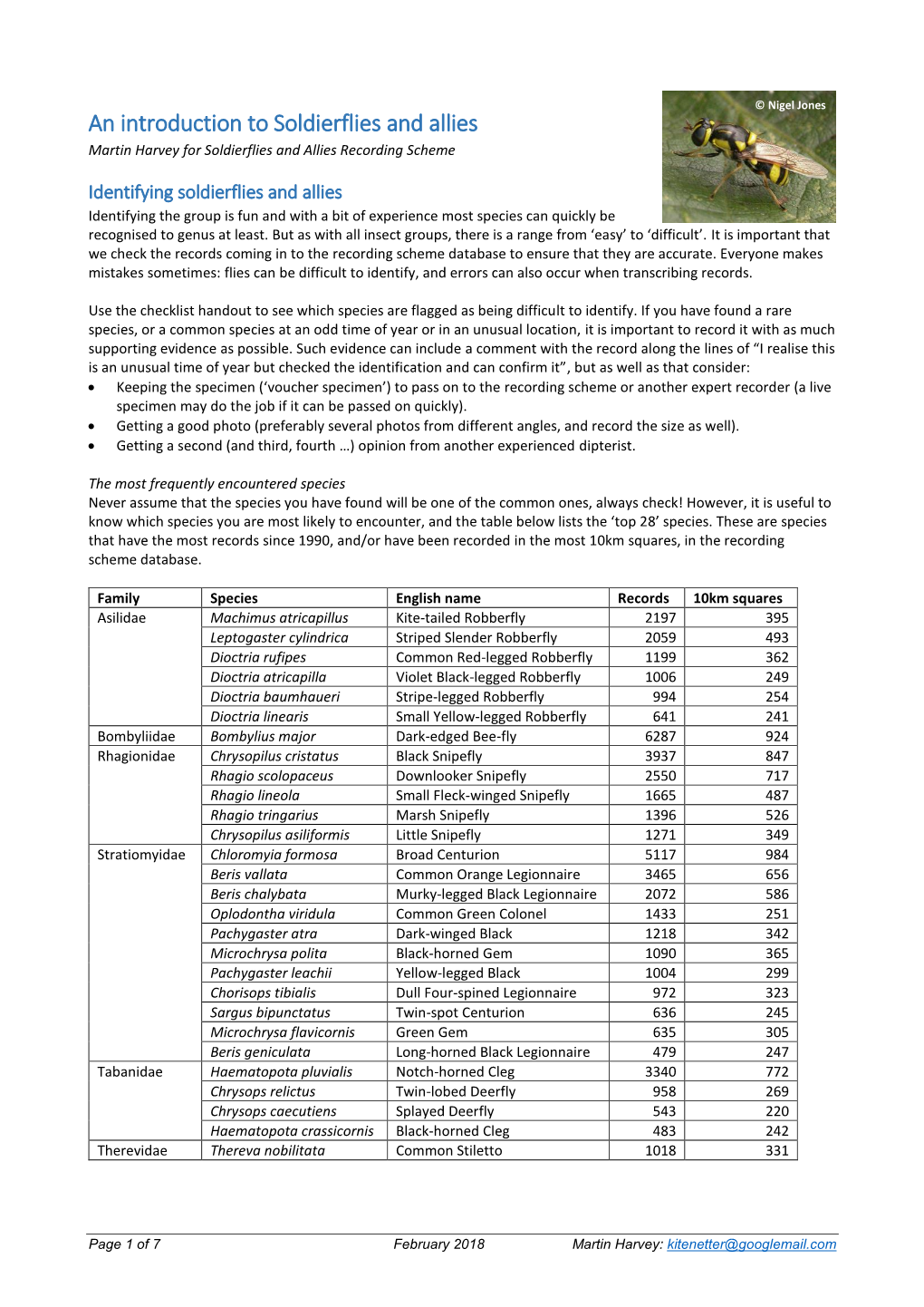 An Introduction to Soldierflies and Allies Martin Harvey for Soldierflies and Allies Recording Scheme