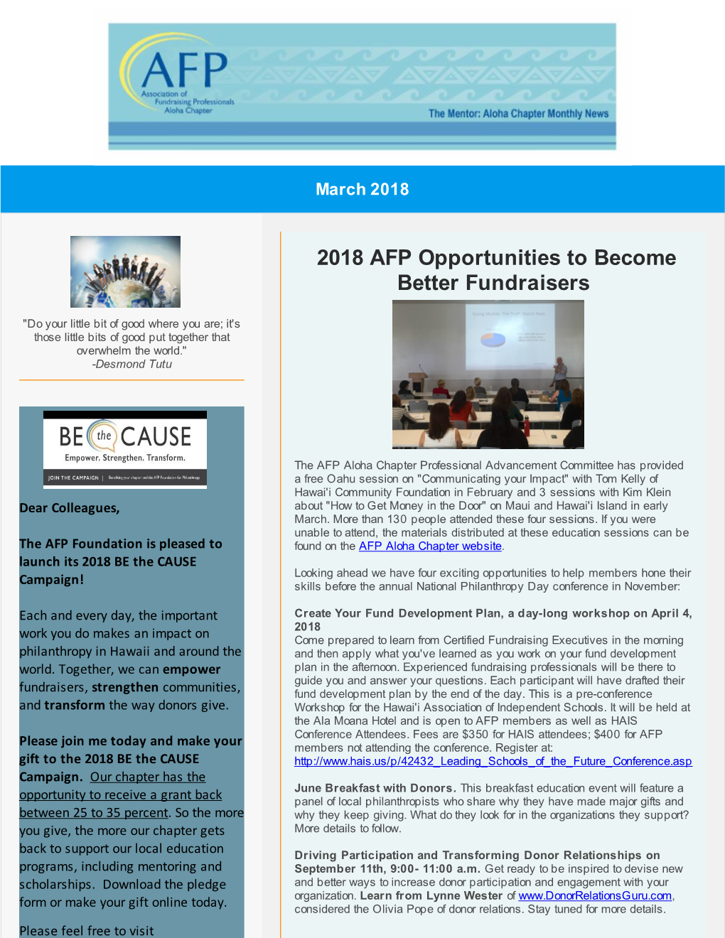 2018 AFP Opportunities to Become Better Fundraisers