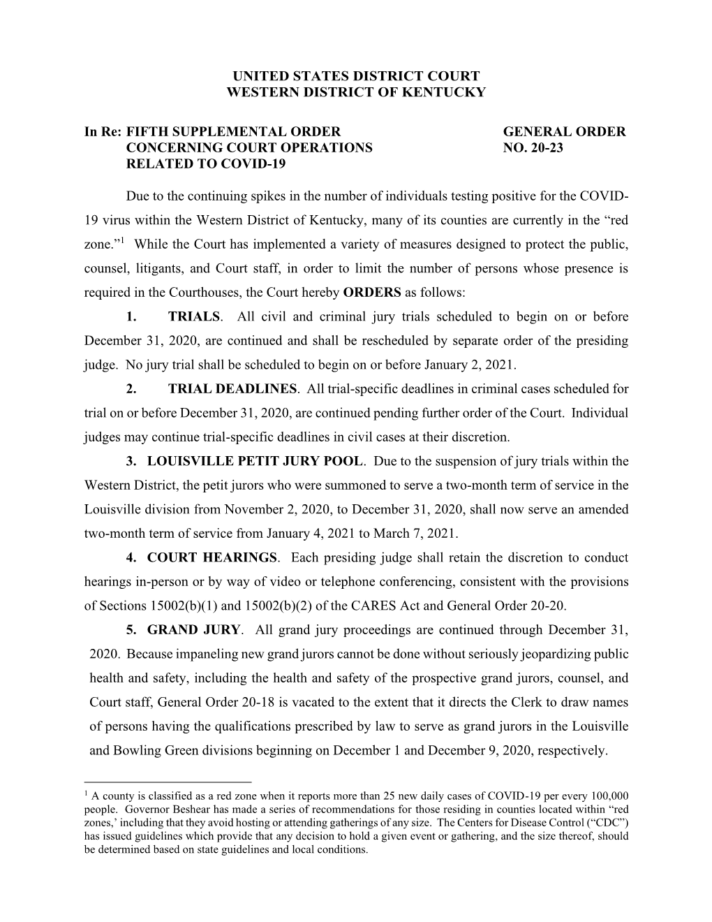 Fifth Supplemental Order General Order Concerning Court Operations No