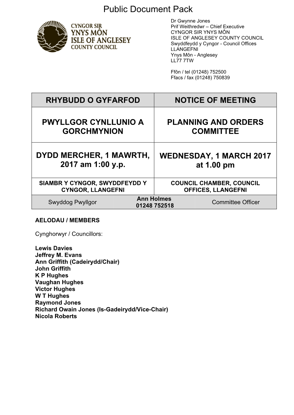 (Public Pack)Agenda Document for Planning and Orders Committee, 01