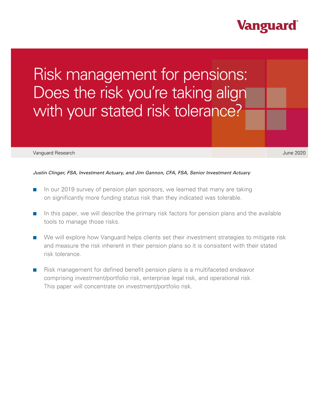 Risk Management for Pensions: Does the Risk You’Re Taking Align with Your Stated Risk Tolerance?