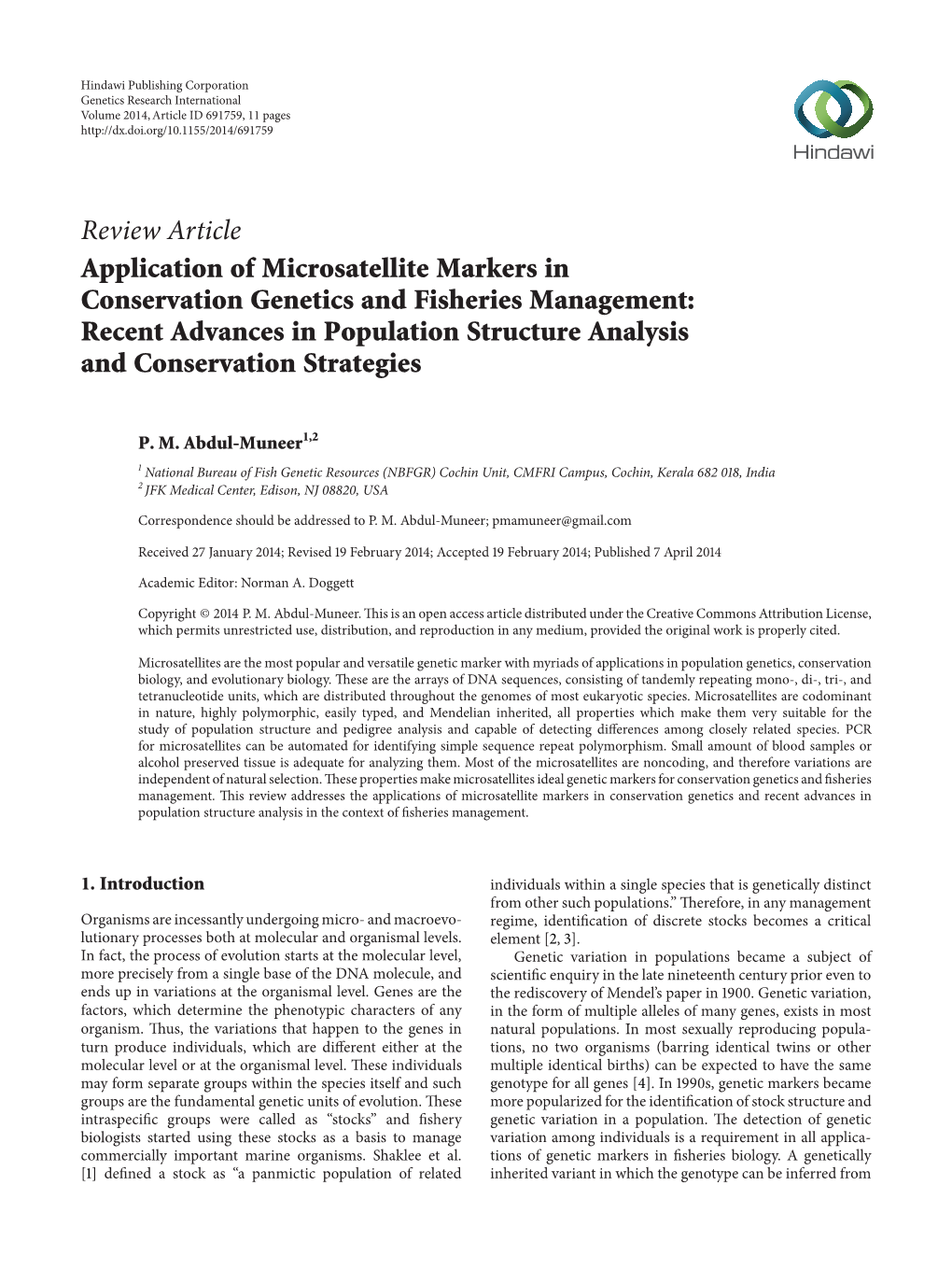 Application of Microsatellite Markers in Conservation Genetics and Fisheries Management: Recent Advances in Population Structure Analysis and Conservation Strategies