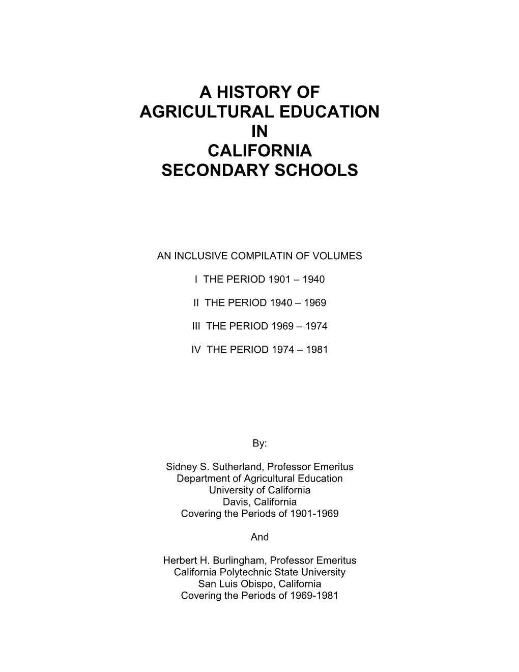A History of Agricultural Education in California Secondary Schools