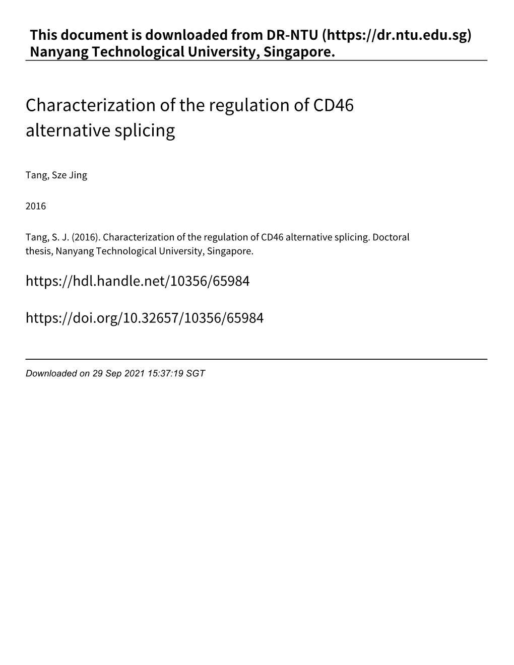 Characterization of the Regulation of CD46 Alternative Splicing