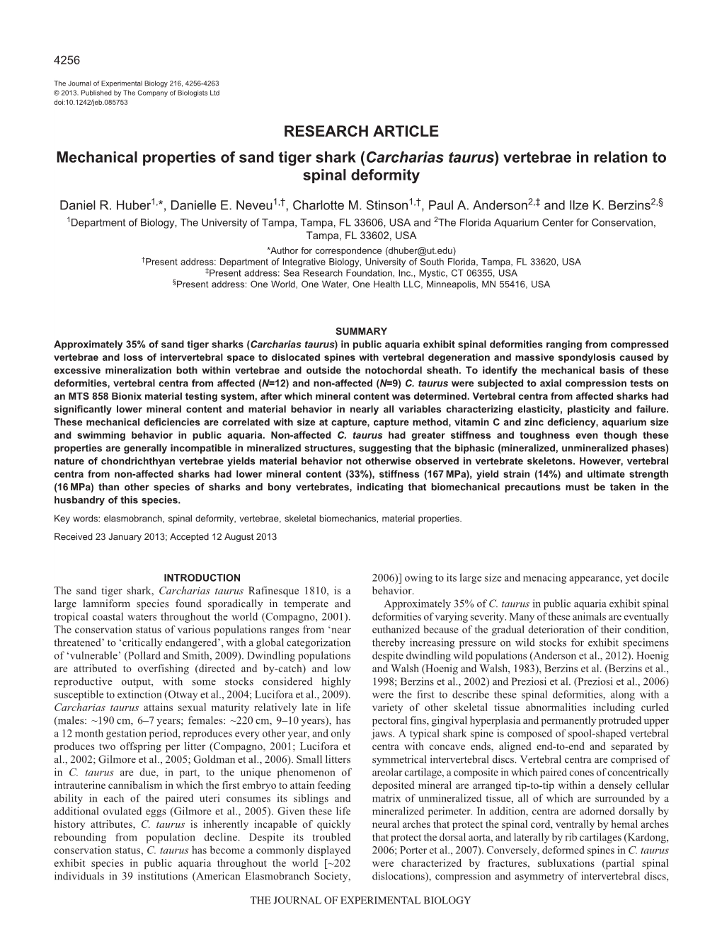 Mechanical Properties of Sand Tiger Shark (Carcharias Taurus) Vertebrae in Relation to Spinal Deformity