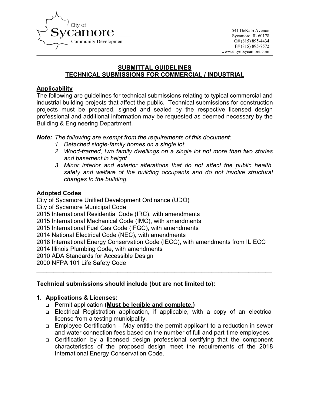 Required Submittals – Commercial/Industrial