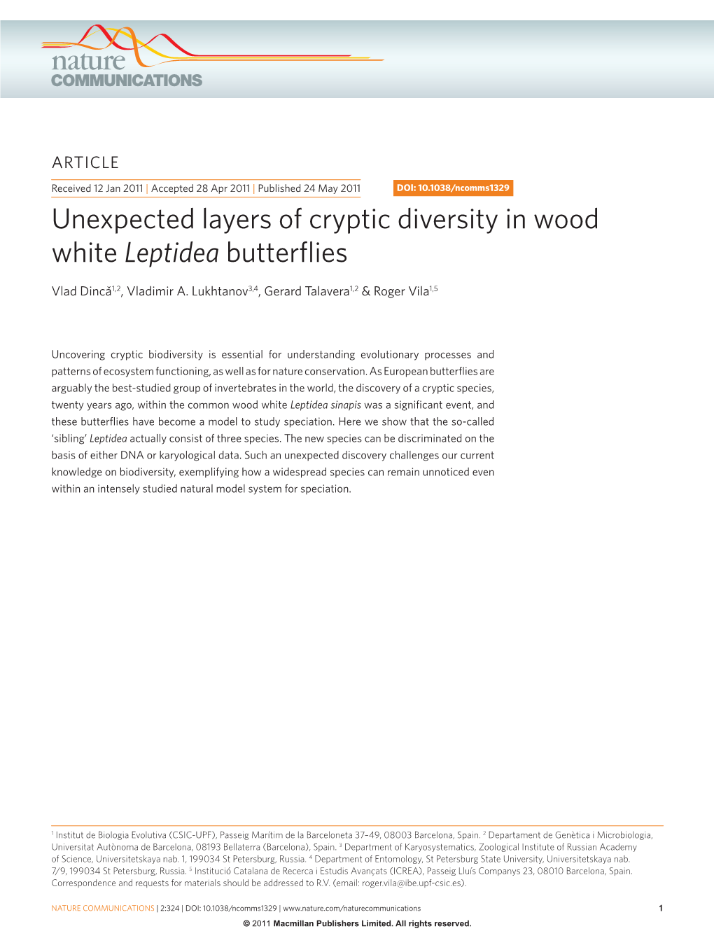 Unexpected Layers of Cryptic Diversity in Wood White Leptidea Butterflies