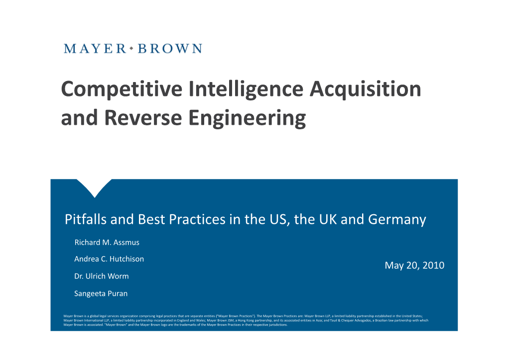 Competitive Intelligence Acquisition and Reverse Engineering