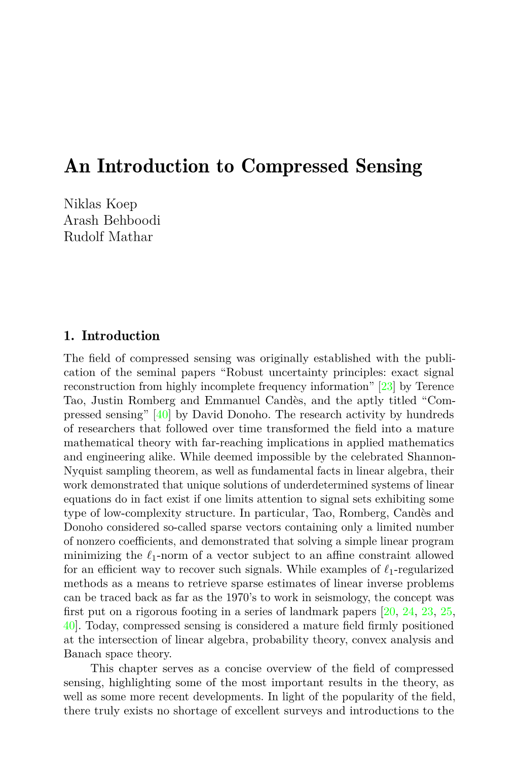 An Introduction to Compressed Sensing