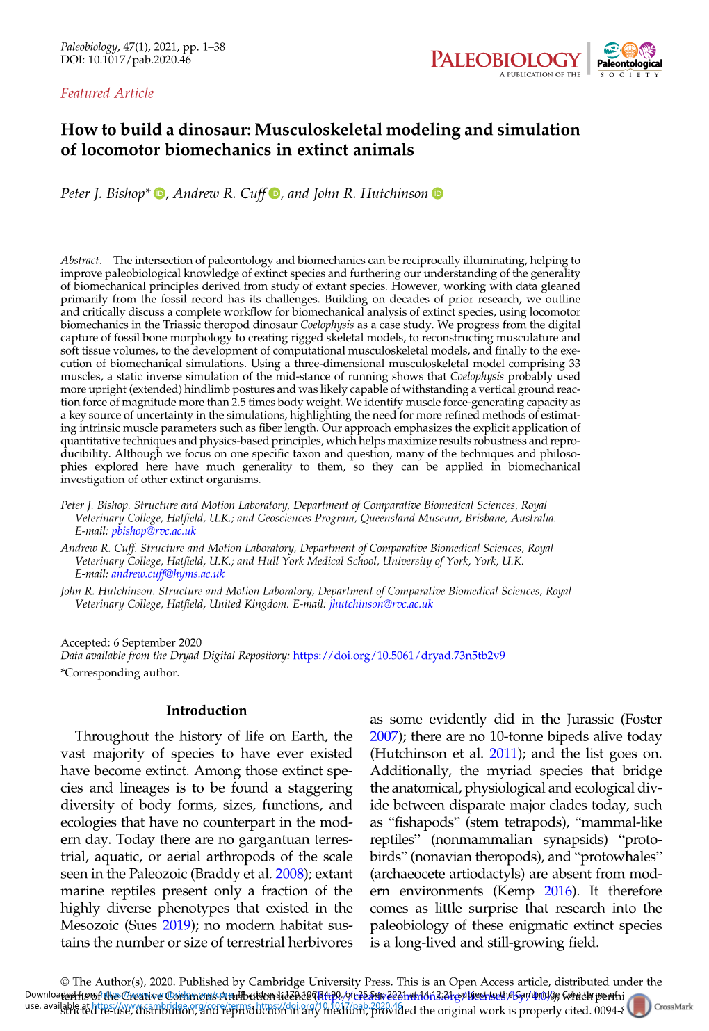 How to Build a Dinosaur: Musculoskeletal Modeling and Simulation of Locomotor Biomechanics in Extinct Animals