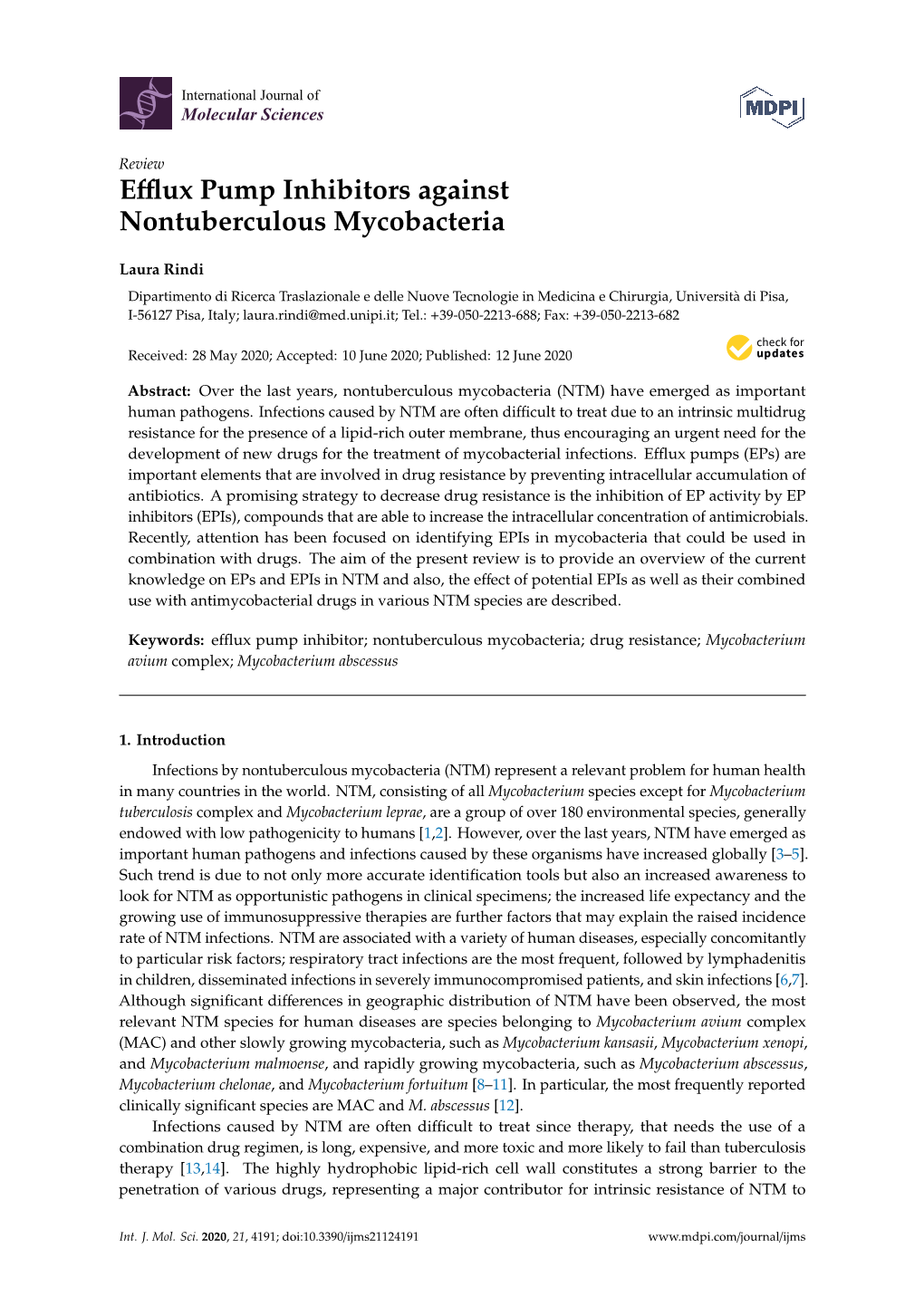 Efflux Pump Inhibitors Against Nontuberculous Mycobacteria