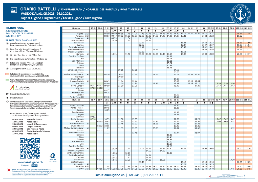 Orario Completo Estivo 2021 Lugano A4