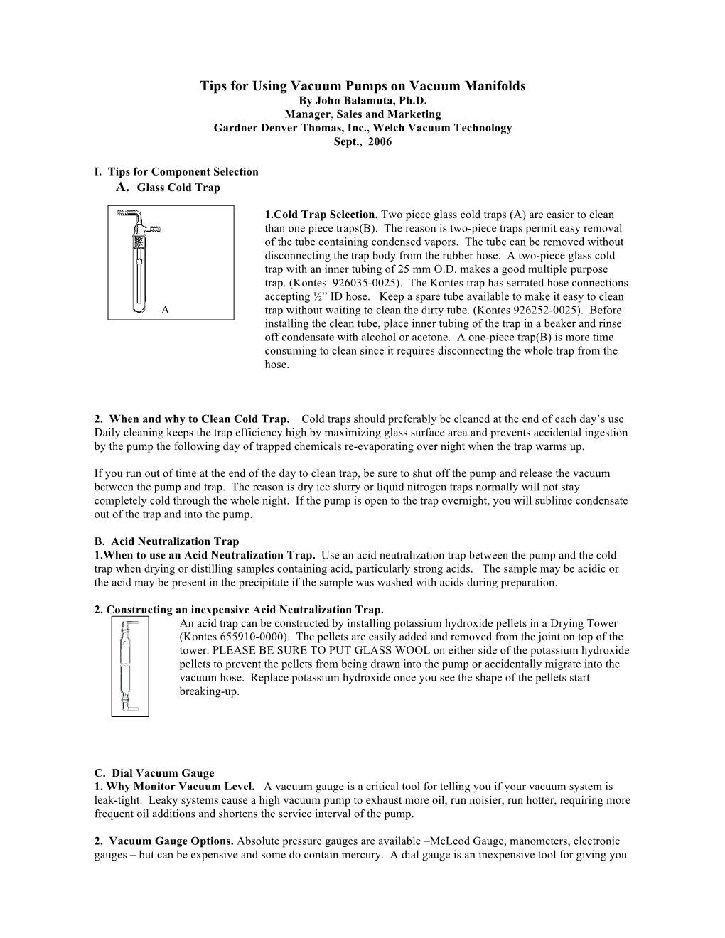 Tips for Using Vacuum Pumps on Vacuum Manifolds by John Balamuta, Ph.D