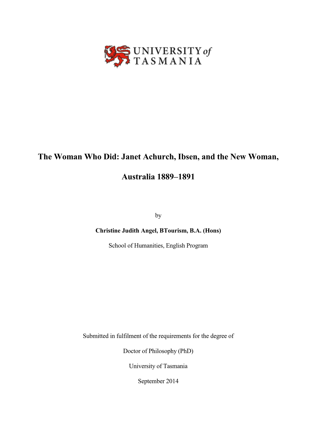 Janet Achurch, Ibsen, and the New Woman, Australia