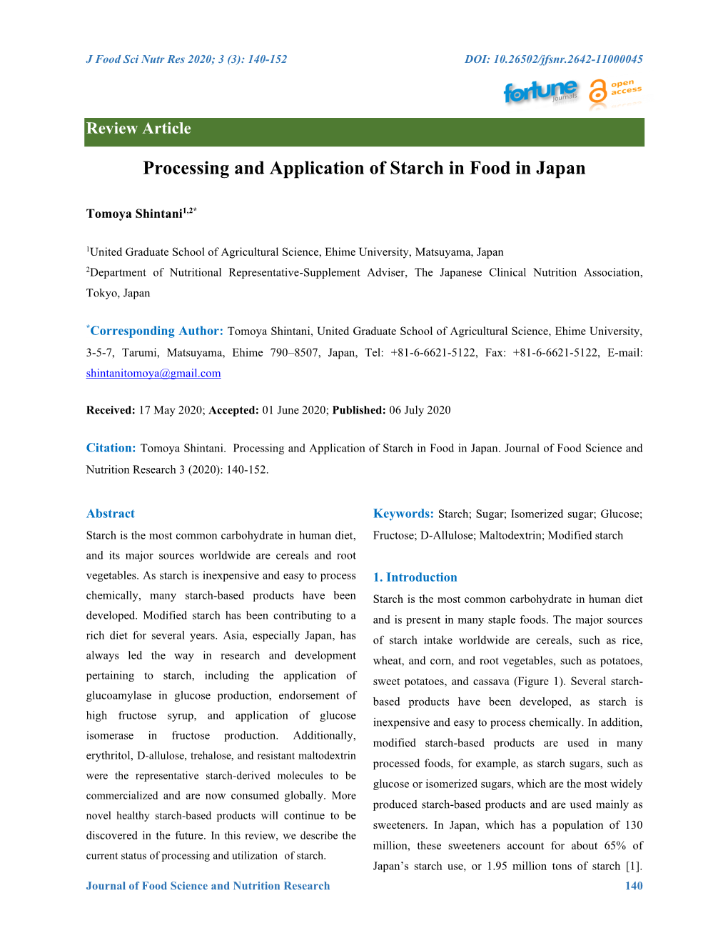 Processing and Application of Starch in Food in Japan