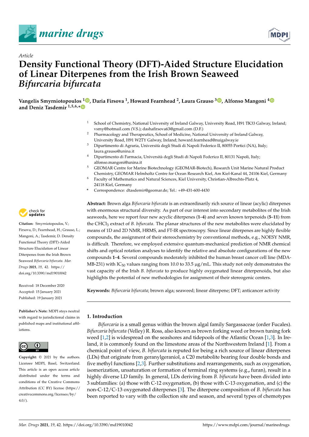 DFT)-Aided Structure Elucidation of Linear Diterpenes from the Irish Brown Seaweed Bifurcaria Bifurcata