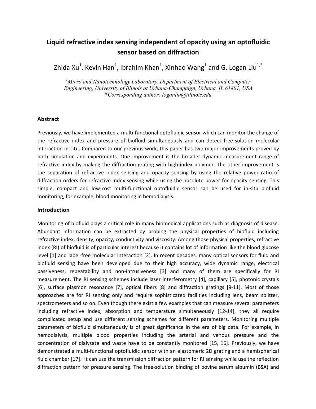 Liquid Refractive Index Sensing Independent of Opacity Using an Optofluidic Sensor Based on Diffraction