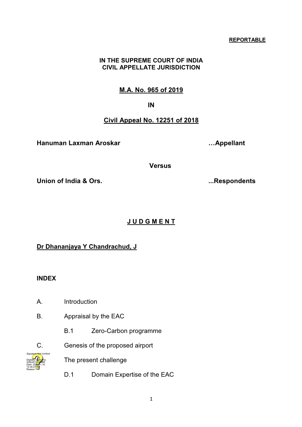 M.A. No. 965 of 2019 in Civil Appeal No. 12251 of 2018 Hanuman