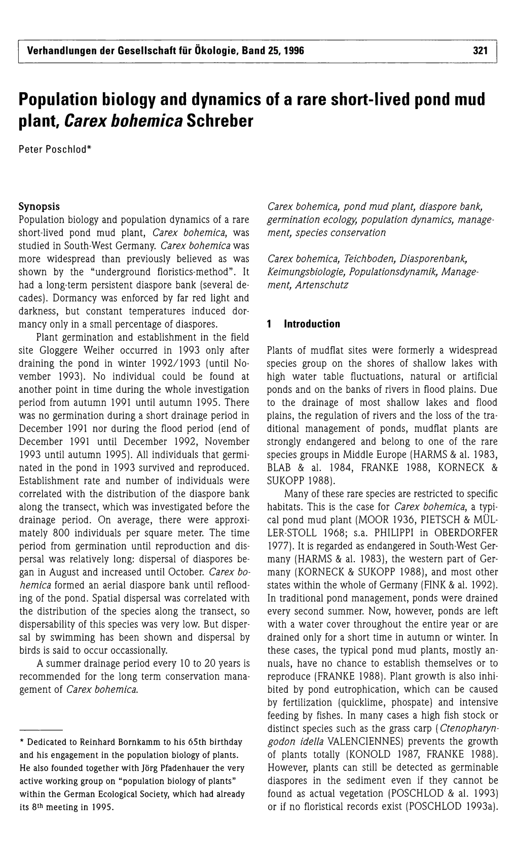 Population Biology and Dynamics of a Rare Short-Lived Pond Mud Plant, Carex Bohemica Schreber