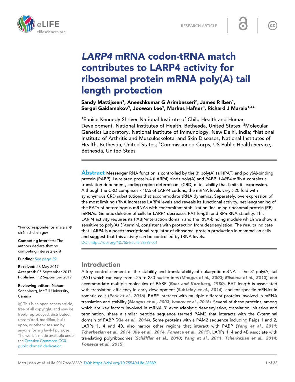 LARP4 Mrna Codon-Trna Match Contributes to LARP4 Activity