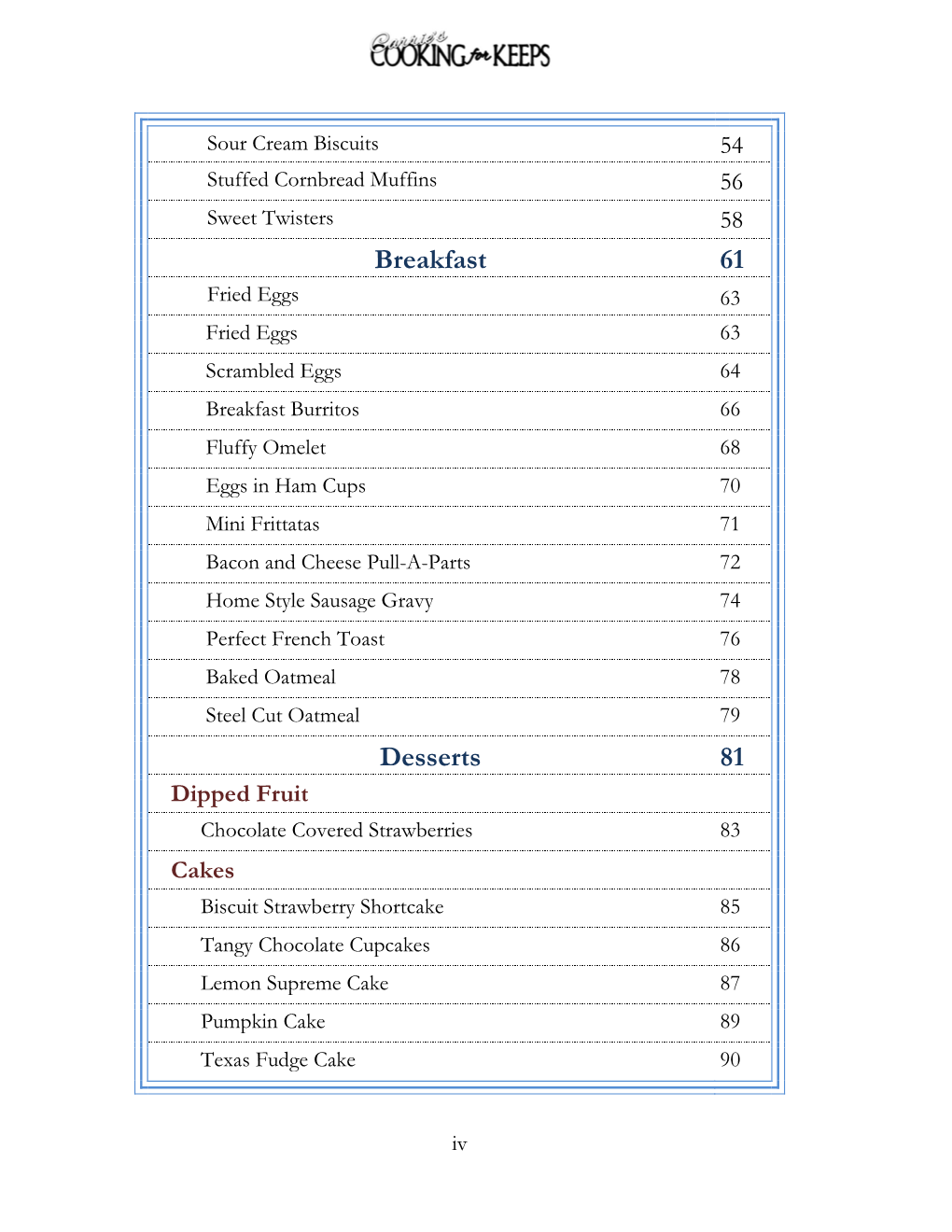 Breakfast 61 Desserts 81