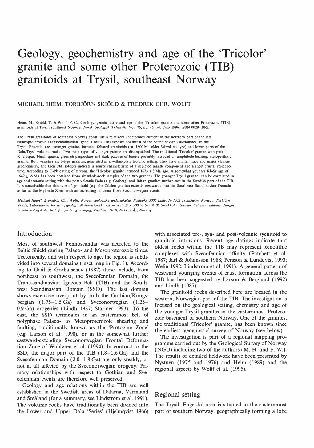 Granite and Some Other Proterozoic Granitoids at Trysil, Southeast Norway