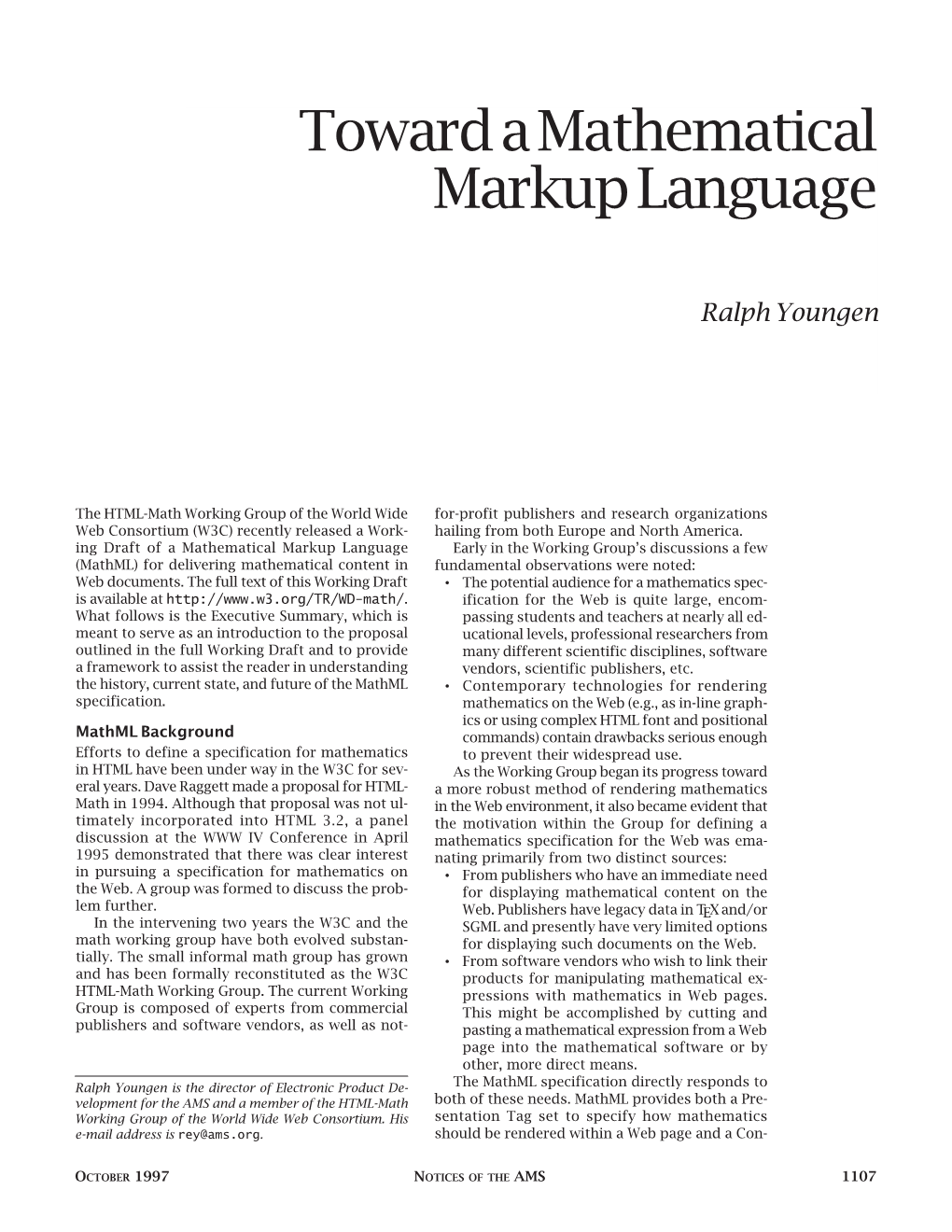 Toward a Mathematical Markup Language