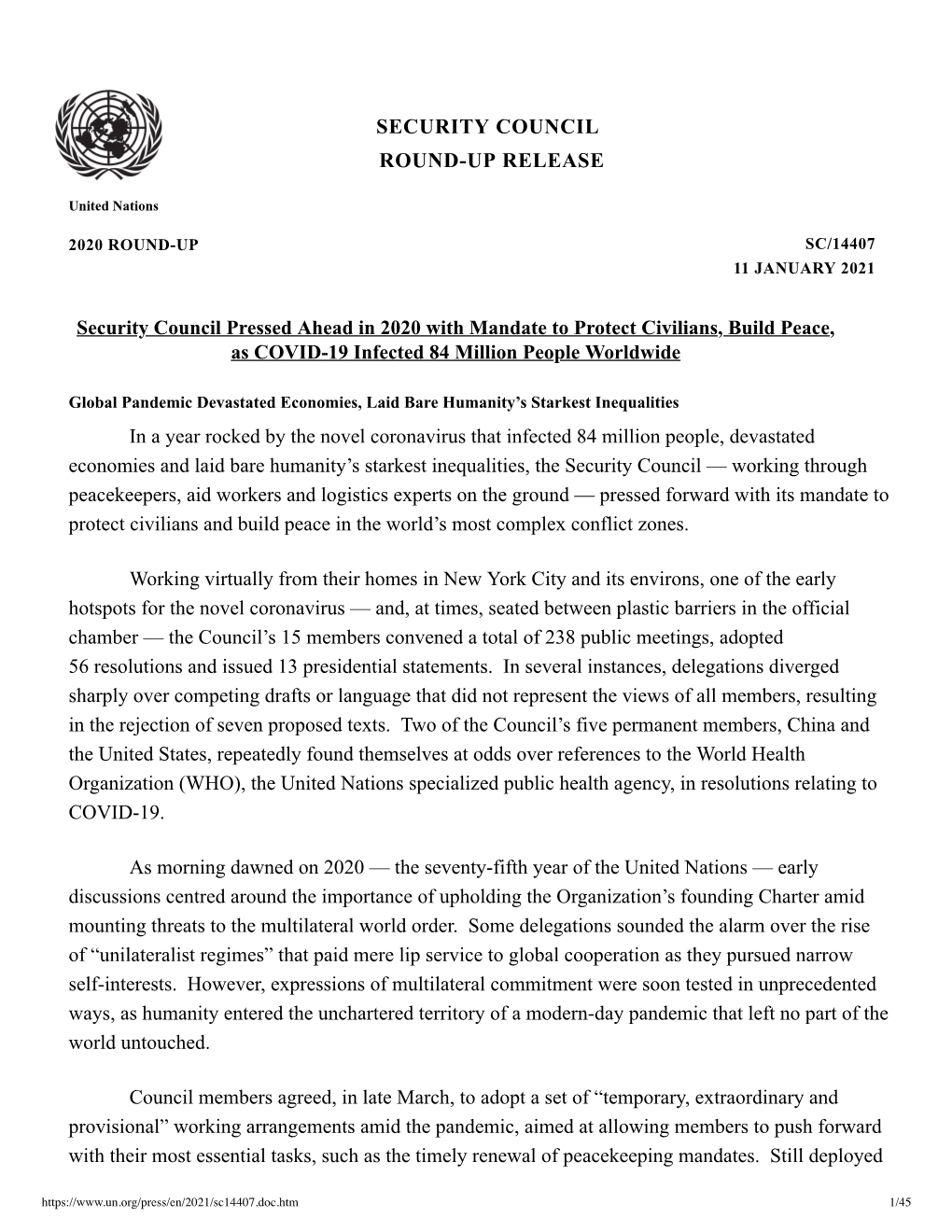 Round-Up Release Security Council