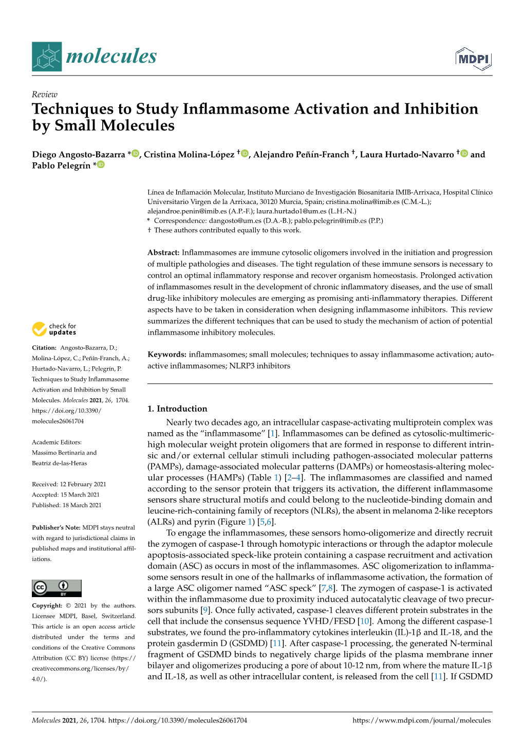 Techniques to Study Inflammasome Activation and Inhibition by Small