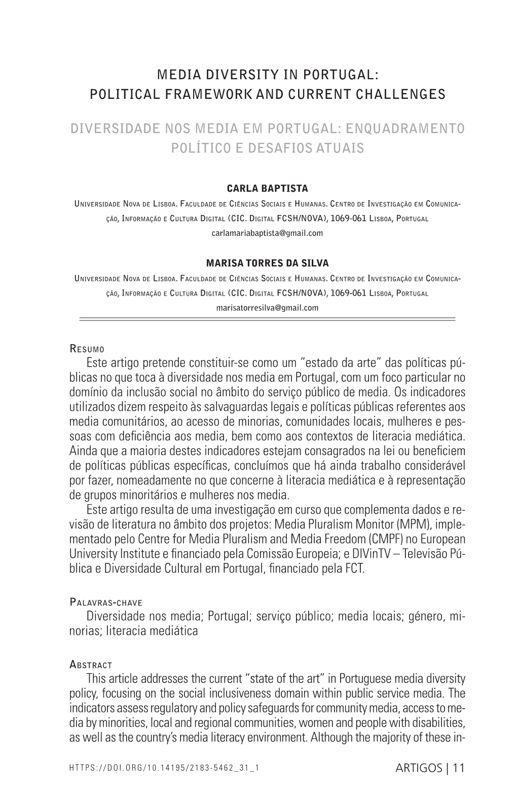 Media Diversity in Portugal: Political Framework and Current Challenges