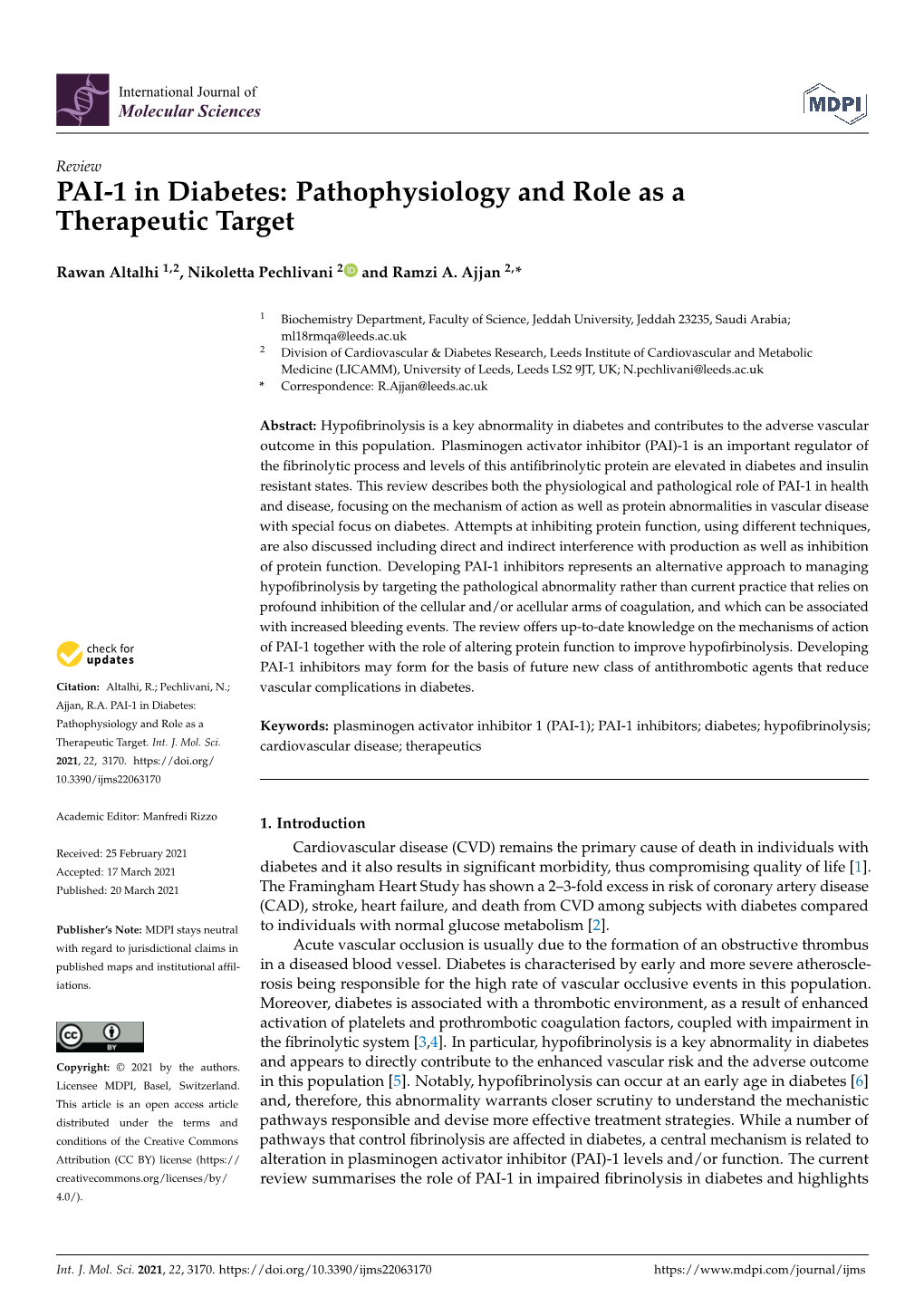 PAI-1 in Diabetes: Pathophysiology and Role As a Therapeutic Target